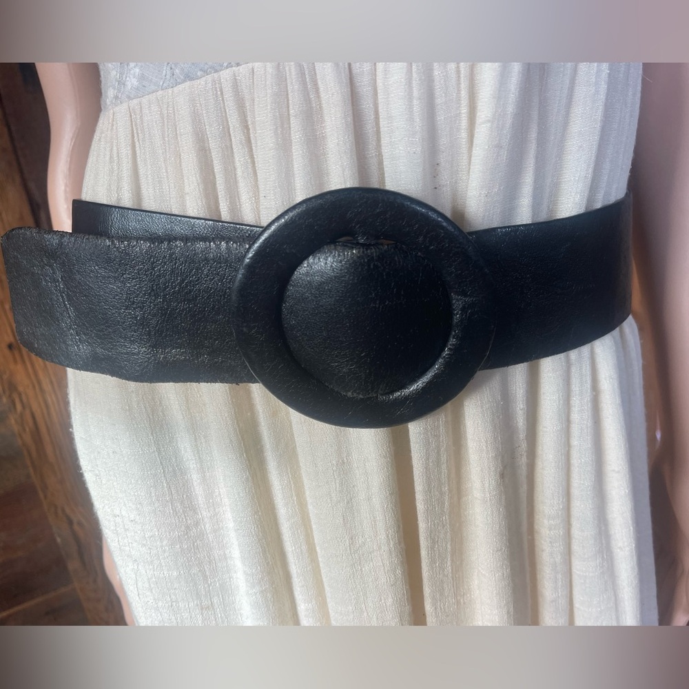 Christian Dior vintage black leather sash belt wide adjustable jumpsuit dress